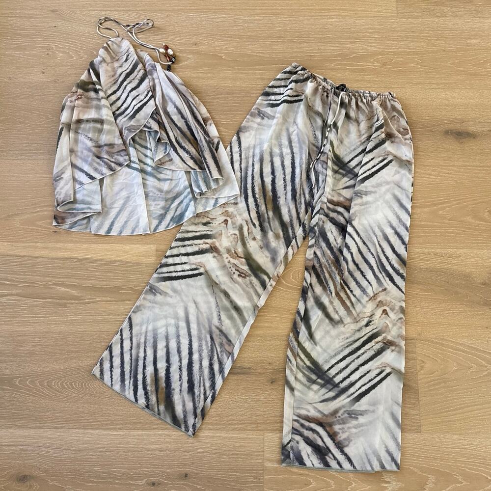 White Fox Eternally Lit Halter Top Croatian Coast Pants Size S Stonewash Gray